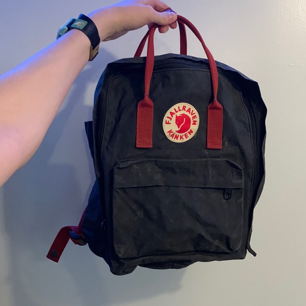 Fjallraven Kanken red and black backpack. Classic size.
